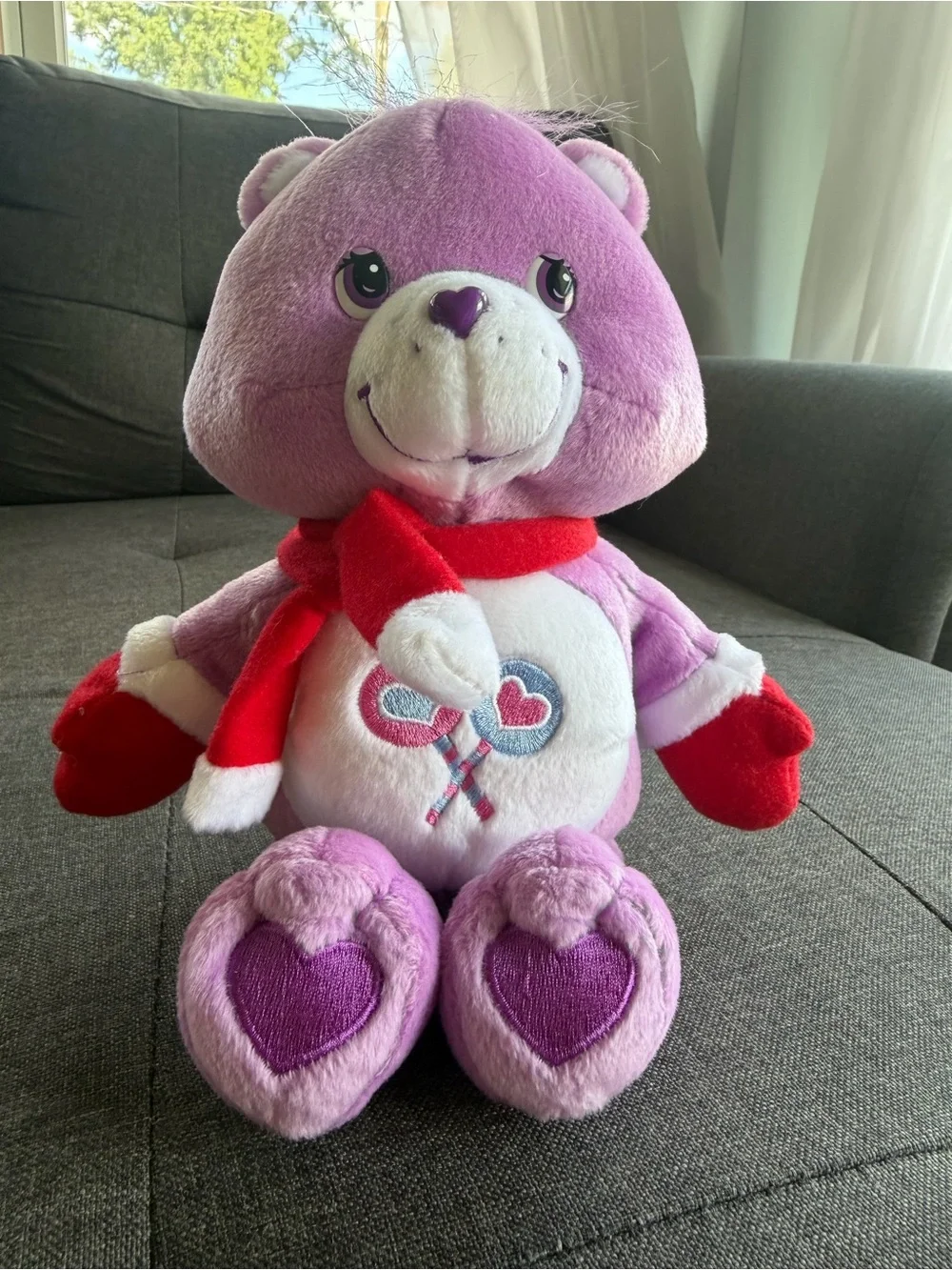 Care Bears Purple Plush Bear with Red Scarf and Mittens